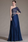 2014 Neu Marine Blau Ein Ärmel Spitzen Top Abendkleid Prom Ball Gown