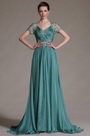 Shot Sleeves Long Evening Prom Gown