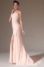 Pink One Shoulder Hand-sewn Appliques Evening Gown