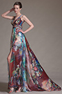 Printed Chic Plunging V-Cut Evening Dress
