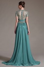 Shot Sleeves Long Evening Prom Gown