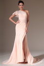Pink One Shoulder Hand-sewn Appliques Evening Gown
