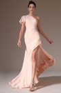 Pink One Shoulder Hand-sewn Appliques Evening Gown