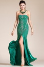 2014 Neu Grün Trägerlos Höhe Schlitz Abendkleid/Brautjungfer Kleid