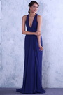 Blau Sexy Tief V-Ausschnitt Neckline Abendkleid