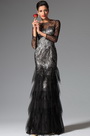 Black Overlace Sleeves Evening Prom Ball Gown