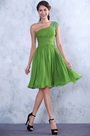 Fabuloso Vestido de Fiesta Corto Verde Solo Hombro Pliegue