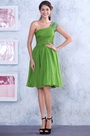 Fabuloso Vestido de Fiesta Corto Verde Solo Hombro Pliegue