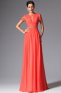 Coral Short Sleeves Evening Dress