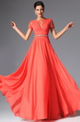 Coral Short Sleeves Evening Dress