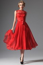 2014 Neu Rot Hohe Kragen Overlace Mittlerkalb Cocktail Kleid