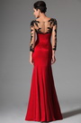 Red Sheer Top Lace Long Sleeves Evening Prom Gown