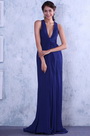 Blau Sexy Tief V-Ausschnitt Neckline Abendkleid