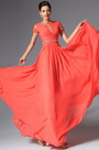 Coral Short Sleeves Evening Dress