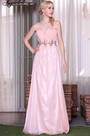Robe de soirée rose romantique avec perles décolleté coeur