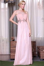 Robe de soirée rose romantique avec perles décolleté coeur