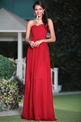 Graceful Red A-line Strapless Evening Gown Graduation Dress