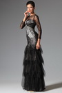 Black Overlace Sleeves Evening Prom Ball Gown