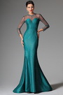 Darkcyan High Collar Long Sleeves Mermaid Evening Prom Ball Gown