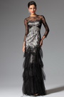 Black Overlace Sleeves Evening Prom Ball Gown