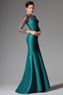 Darkcyan High Collar Long Sleeves Mermaid Evening Prom Ball Gown