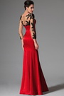 Red Sheer Top Lace Long Sleeves Evening Prom Gown