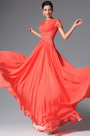 Coral Short Sleeves Evening Dress