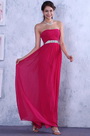 Strapless A-line Ruched Bodice Sparkling Chain Evening Dress Bridesmaid Dress