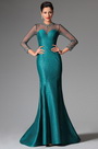 Darkcyan High Collar Long Sleeves Mermaid Evening Prom Ball Gown