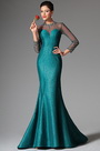 Darkcyan High Collar Long Sleeves Mermaid Evening Prom Ball Gown