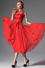 2014 Neu Rot Hohe Kragen Overlace Mittlerkalb Cocktail Kleid