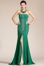 2014 Neu Grün Trägerlos Höhe Schlitz Abendkleid/Brautjungfer Kleid