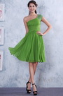 Fabuloso Vestido de Fiesta Corto Verde Solo Hombro Pliegue
