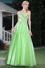 Graceful Green Strapless Floral Beadings Prom Dress Graduation Ball Gown