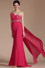 Hot Pink One Shoulder High Split Beaded Evening Dress