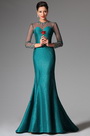 Darkcyan High Collar Long Sleeves Mermaid Evening Prom Ball Gown