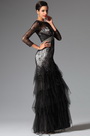 Black Overlace Sleeves Evening Prom Ball Gown