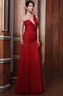 Elegant Rot Ein Schulter Voller Falten Abendkleid Brautjungfer Kleid