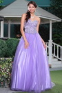 Robe de bal lilas style princesse décolleté coeur en perles