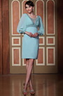 Elegant Blau V-Rücken Lange Ärmel Party Kleid Tag Kleid