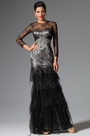 Black Overlace Sleeves Evening Prom Ball Gown