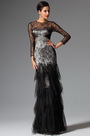 Black Overlace Sleeves Evening Prom Ball Gown