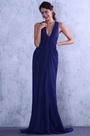 Blau Sexy Tief V-Ausschnitt Neckline Abendkleid