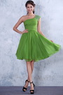 Fabuloso Vestido de Fiesta Corto Verde Solo Hombro Pliegue
