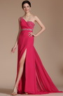 Hot Pink One Shoulder High Split Beaded Evening Dress