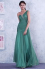 Hell Grün Ein Schulter Ganz Gefaltet Abendkleid Brautjungfer Kleid