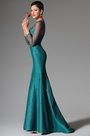 Darkcyan High Collar Long Sleeves Mermaid Evening Prom Ball Gown