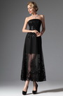 Black Sequins Strapless Ankle Length Formal Dress