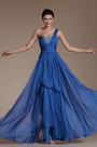 Blue One Shoulder Beadings Evening Gown