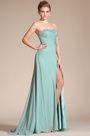 Light Green Strapless Beadings High Slit Prom Gown/Bridesmaid Dress